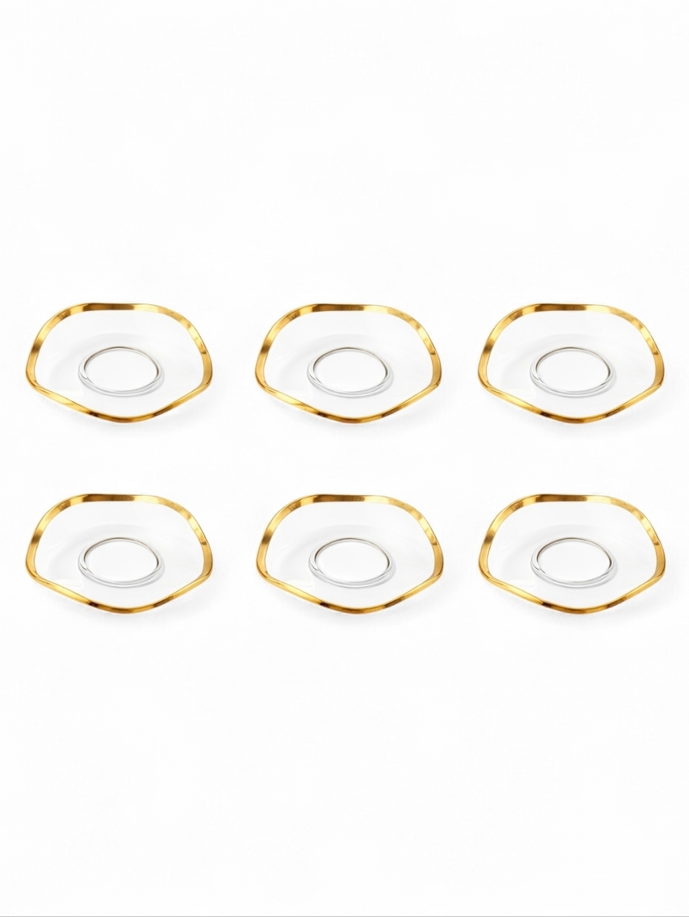 Vintage Glass Bobeche Candle Drip Plates Gold Rim Set of 6 Taper Candle Catchers